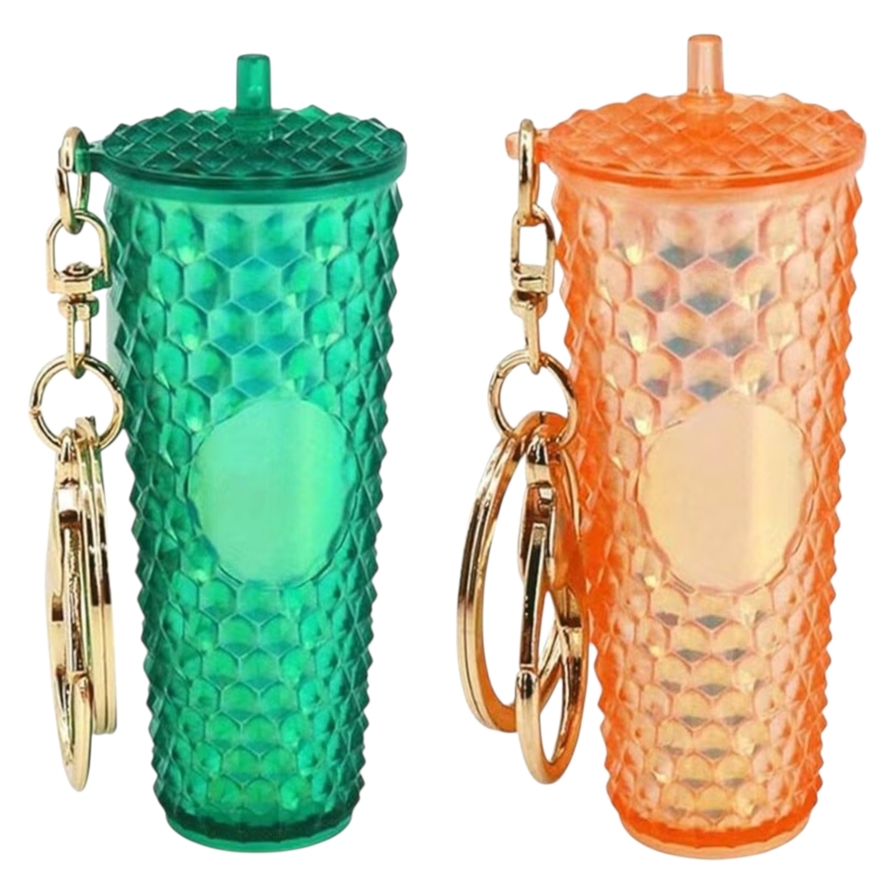 Tumbler Cup Keychain Charm - Green Or Peach Color - Diamond Style